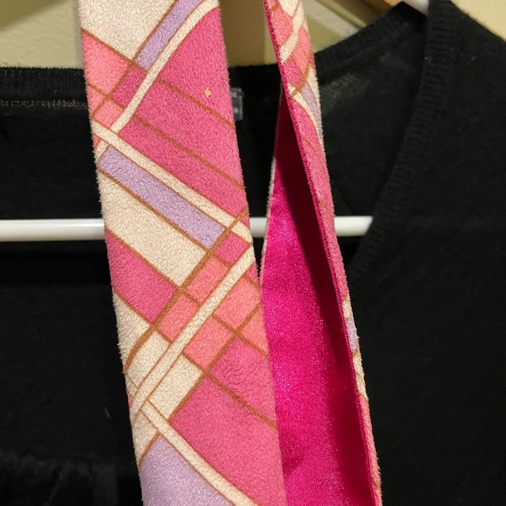 Y2K Suede Argyle Patterned Pink Purple Multicolor Skinny Scarf